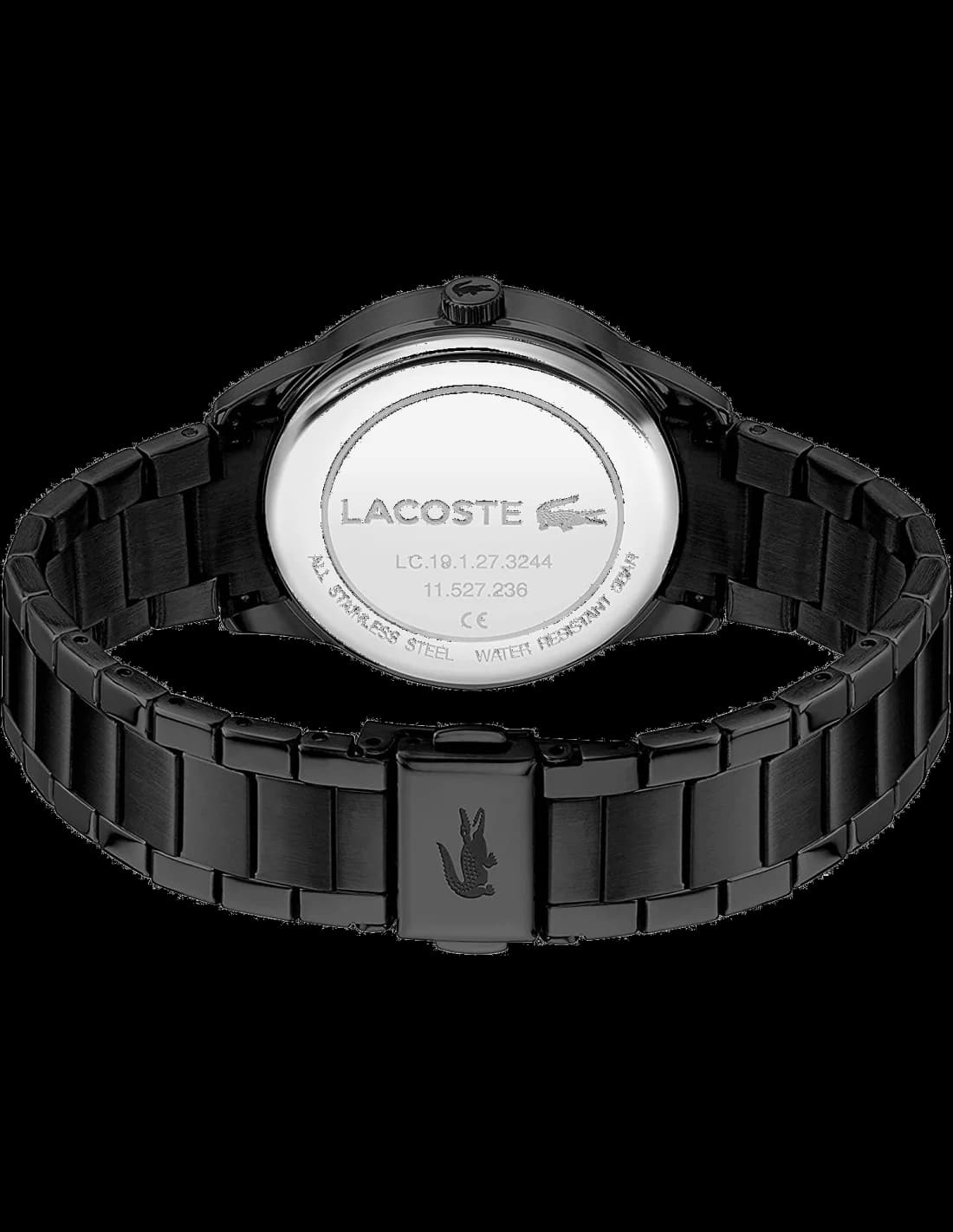 Gros plan sur le cadran noir de la Lacoste 2001192