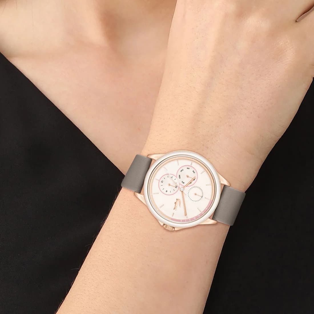 Lacoste Skyhook 2001339 Brown Leather Strap Multifunction Dial Women's Watch vue 5