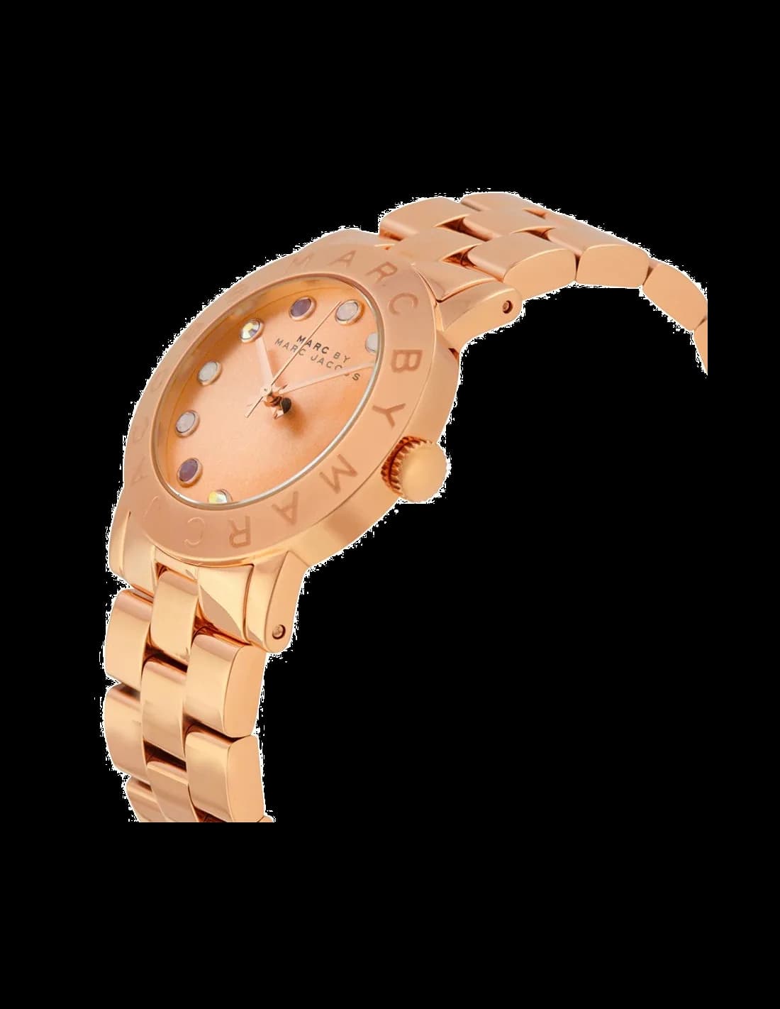 Gros plan sur le cadran or rose de la Marc Jacobs MBM3216