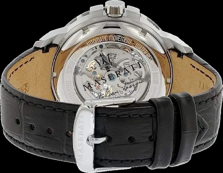 Montre Homme Maserati Ingegno R8821119002 automatique squelette cadran argenté bracelet en cuir noir vue 4