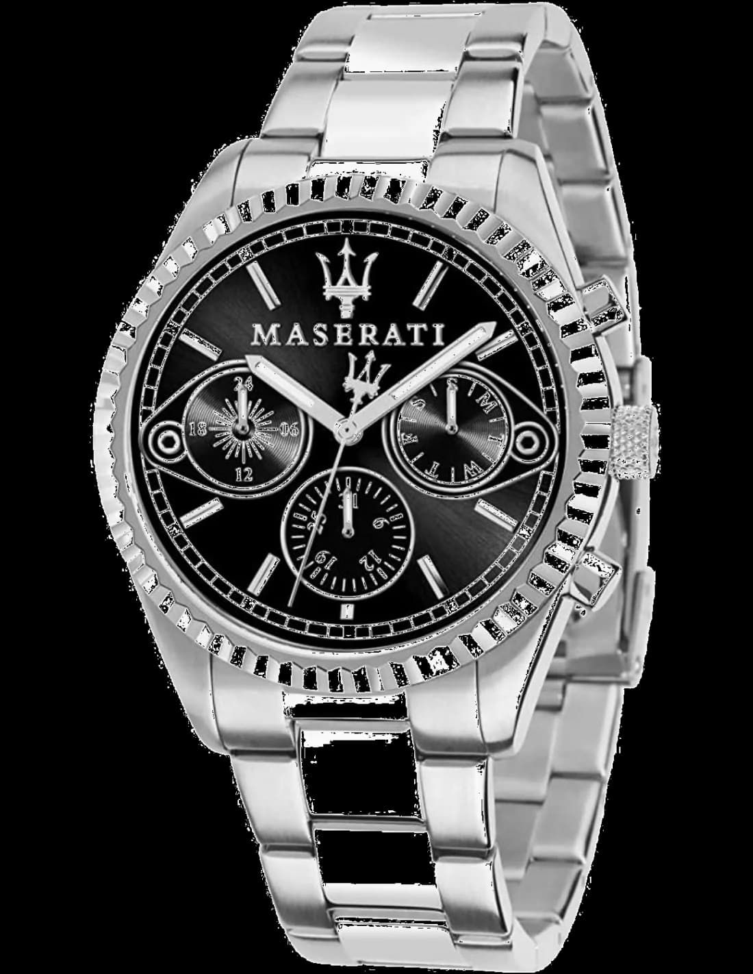 Maserati R8853100014 vue de côté, bracelet acier