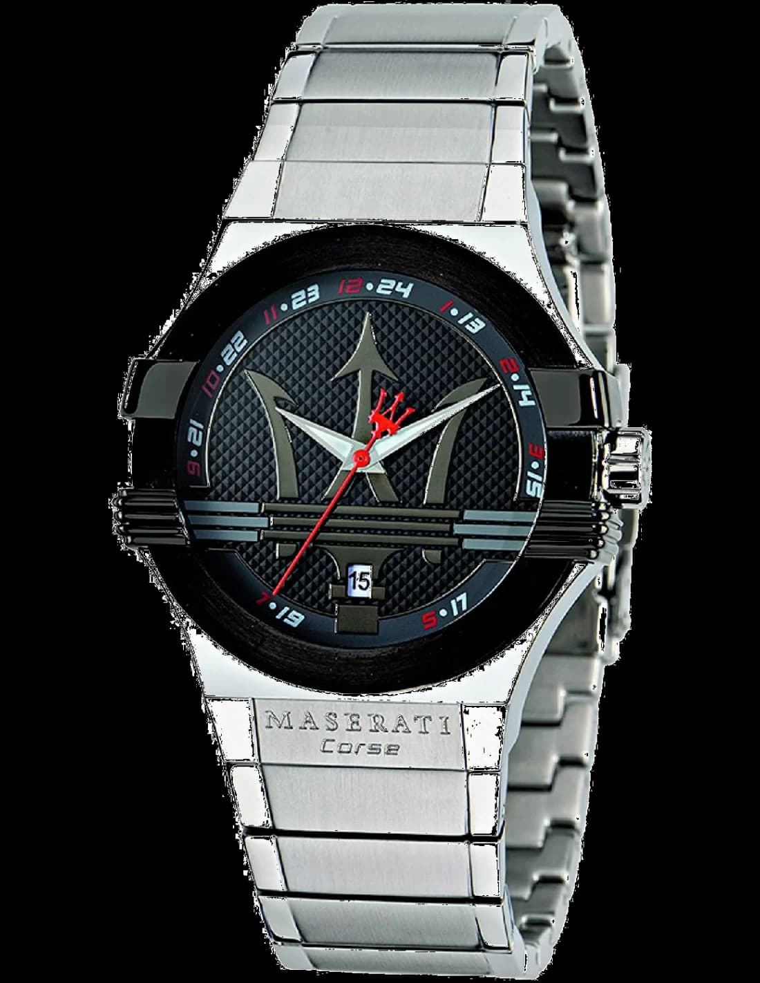 Maserati R8853108001 vue de côté, bracelet acier