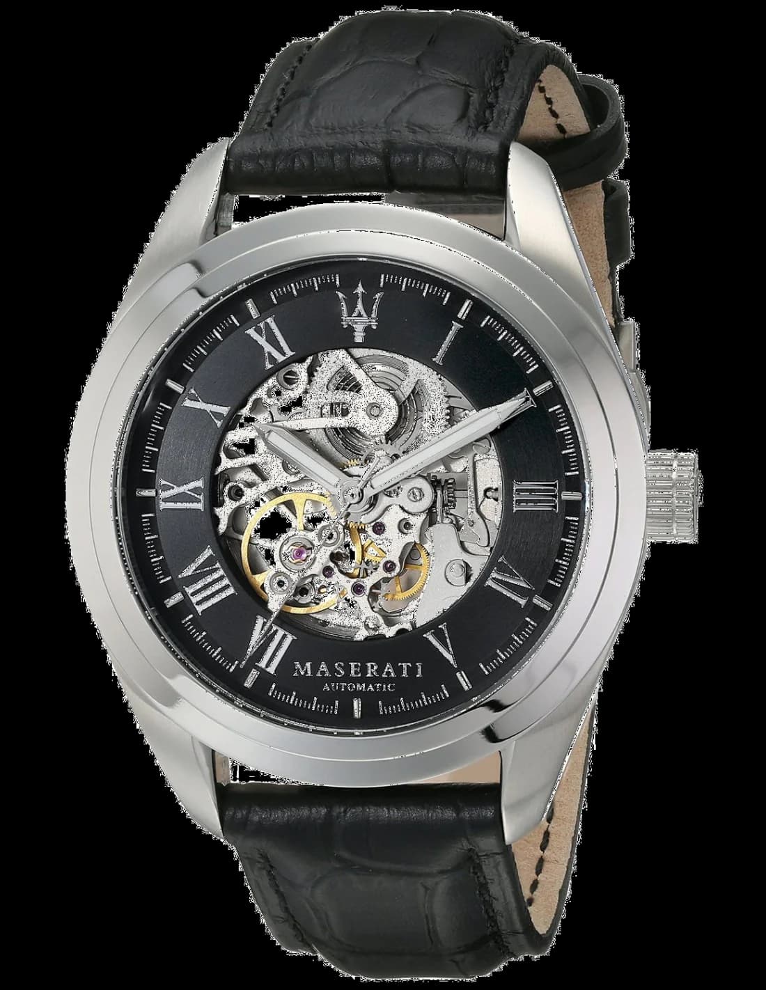 Maserati R8871612001 vue de côté, bracelet cuir