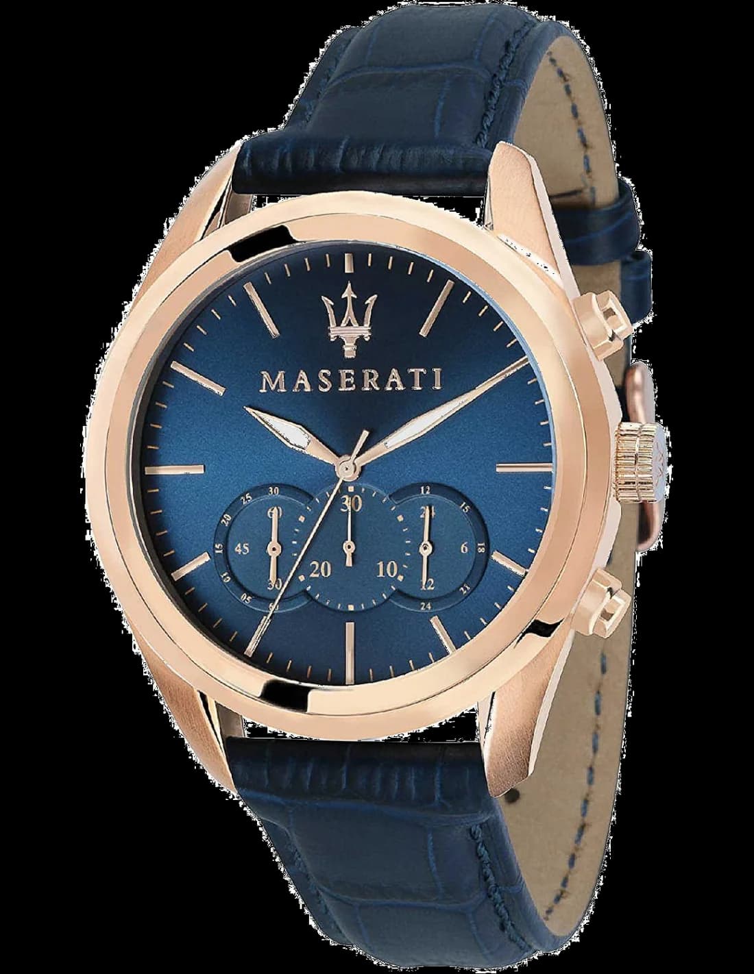 Maserati R8871612015 vue de côté, bracelet cuir