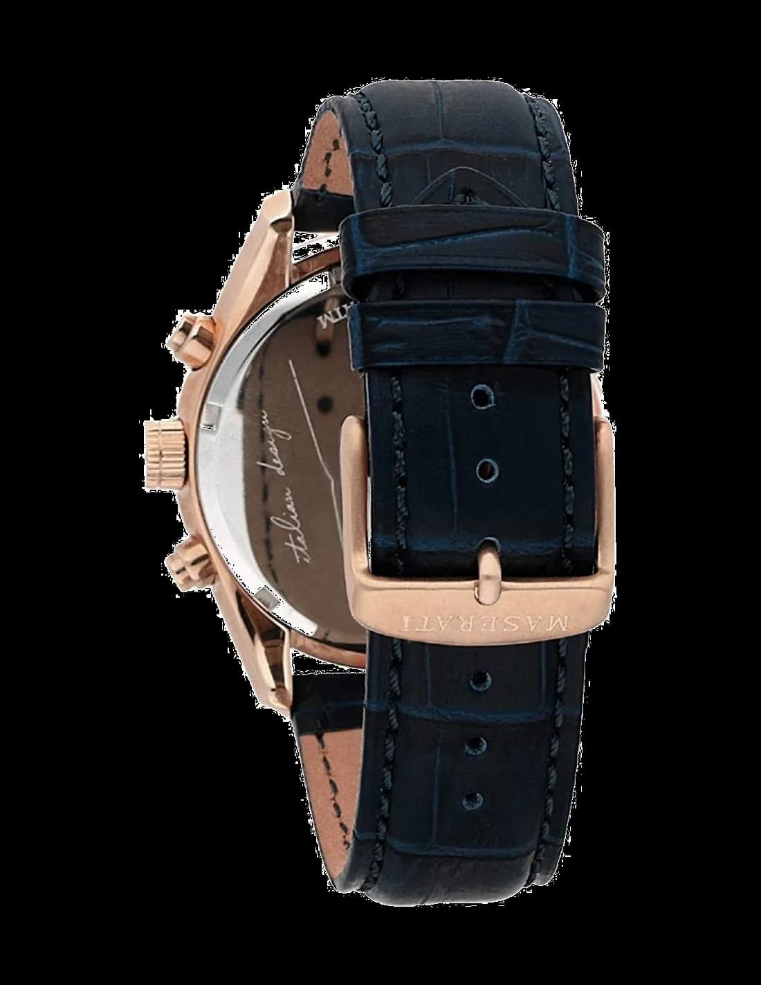 Gros plan sur le cadran bleu de la Maserati R8871612015