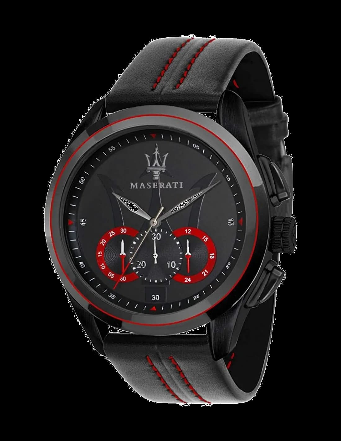 Montre Maserati Traguardo R8871612023 bracelet cuir surpiqures rouges vue 2