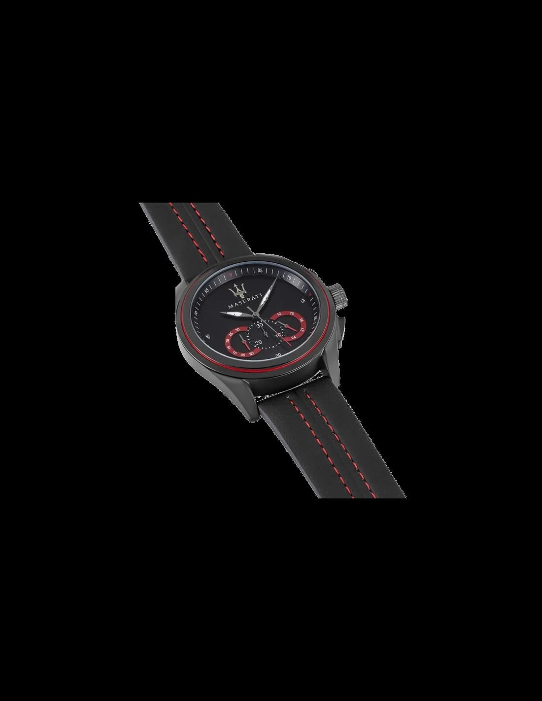 Montre Maserati Traguardo R8871612023 bracelet cuir surpiqures rouges vue 4