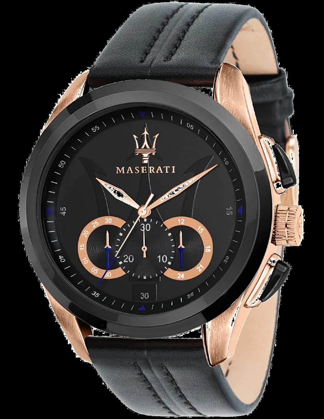 Maserati R8871612025 vue de côté, bracelet cuir
