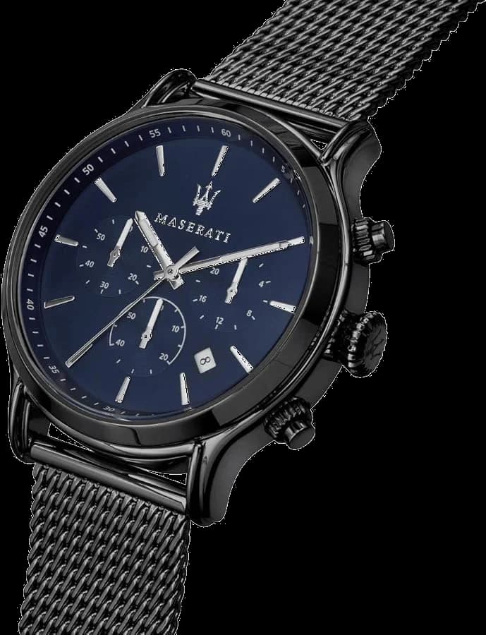 Gros plan sur le cadran bleu de la Maserati R8873618008