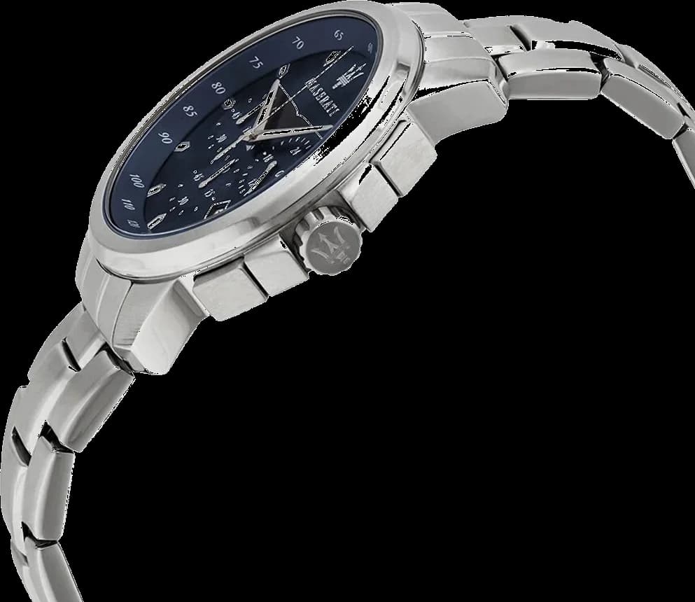 Gros plan sur le cadran bleu de la Maserati R8873621002