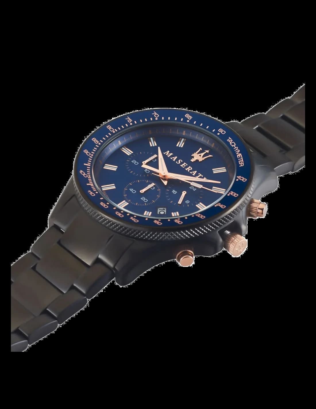 Gros plan sur le cadran bleu de la Maserati R8873640001