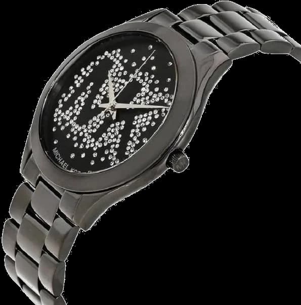 Gros plan sur le cadran noir de la Michael Kors MK3589