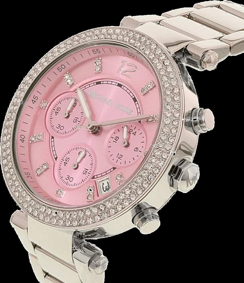 Gros plan sur le cadran rose de la Michael Kors MK6105