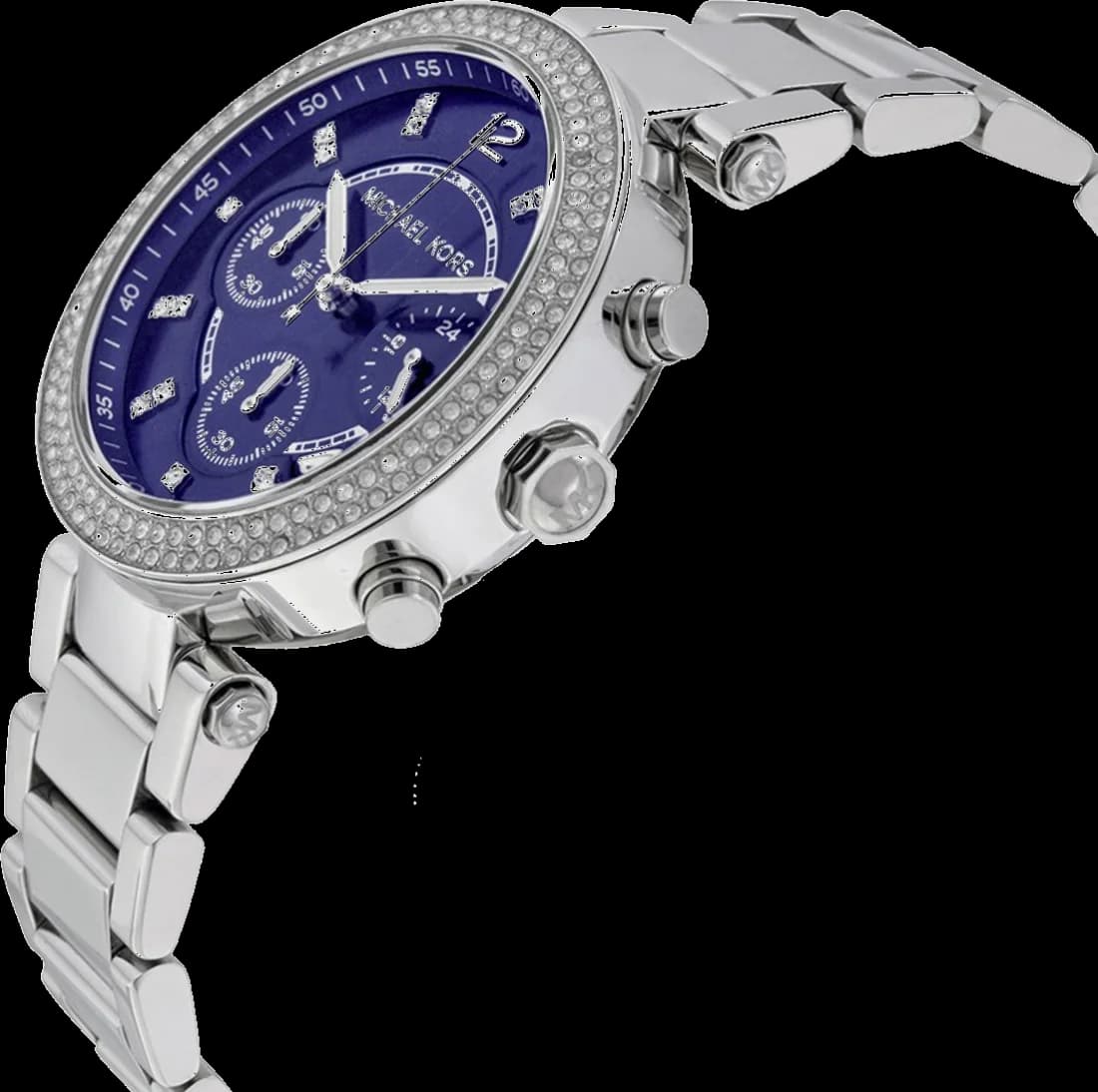 Gros plan sur le cadran bleu de la Michael Kors MK6117