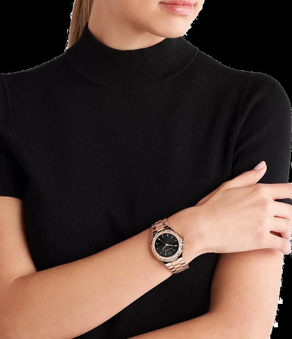 Michael Kors Lennox MK7233 Black Dial Rose Gold Stainless Steel Bracelet Watch vue 5