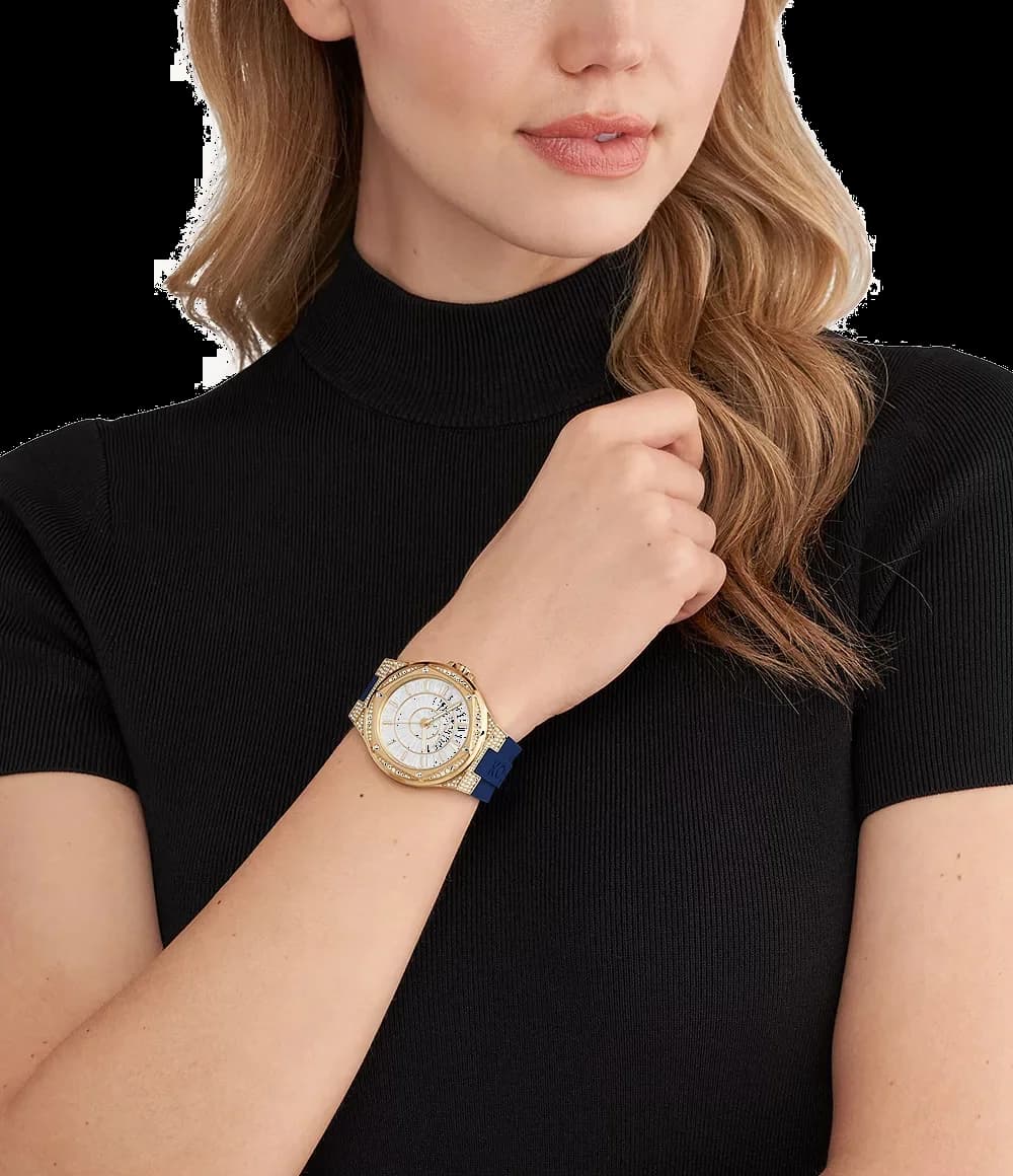 Montre Michael Kors MK7333 en Acier Doré et Bracelet Silicone Bleu vue 5