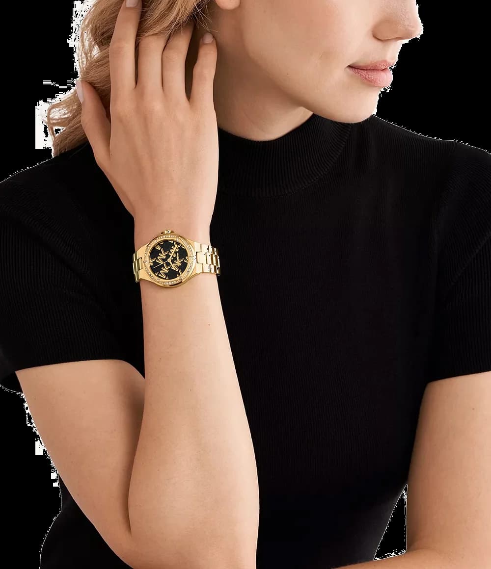 Michael Kors Lennox MK7404 Black Dial Gold Stainless Steel Bracelet Watch vue 5