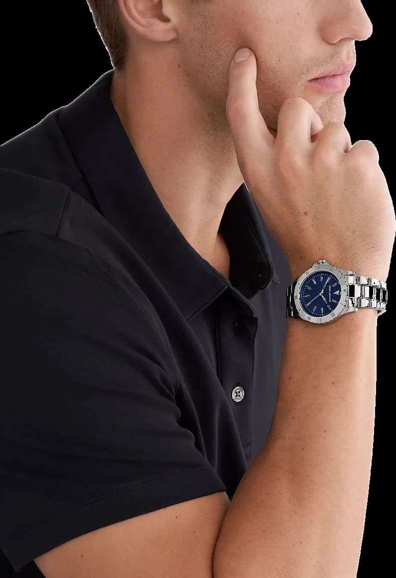 Michael Kors MK9079 Everest Stainless Steel Silver and Navy Blue Dial Men's Watch vue 5