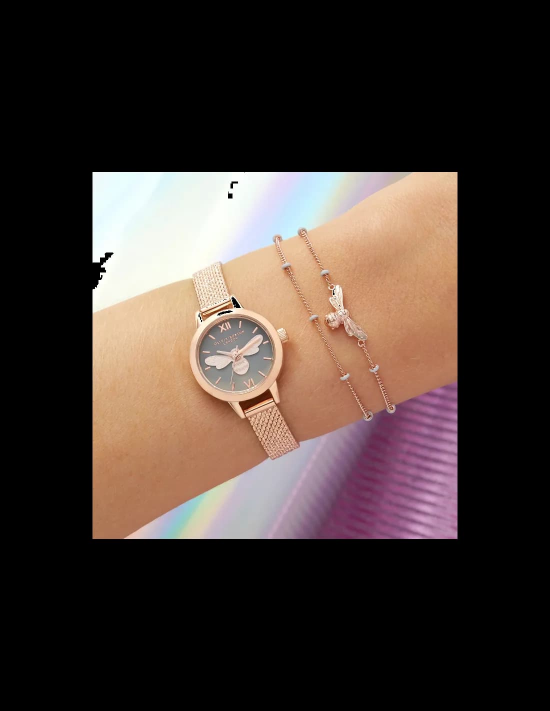 Montre Olivia Burton OB16MC54 Abeille 3D Cadran Gris et maille milanaise Argentée vue 5