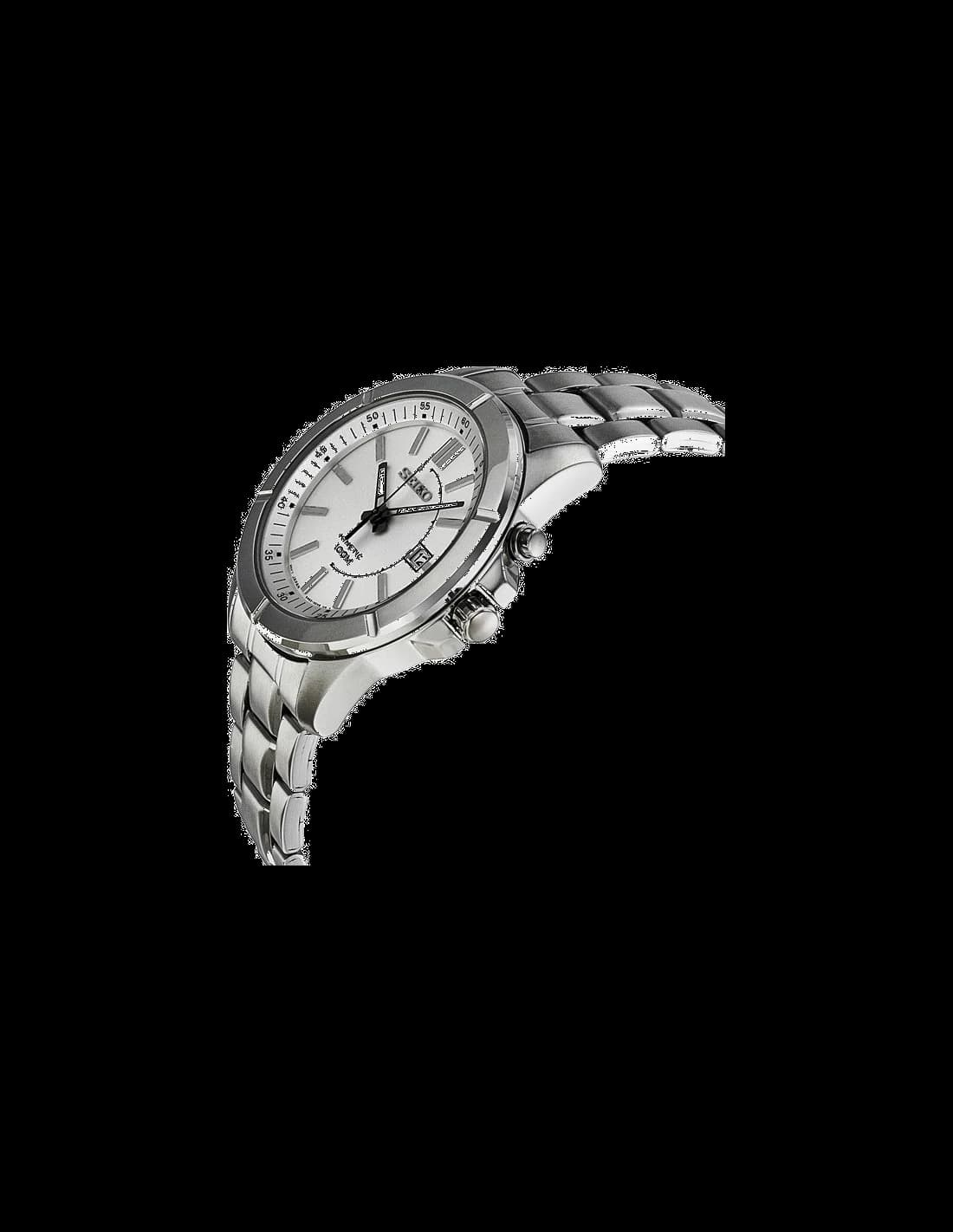 Gros plan sur le cadran argent de la Seiko SKA535