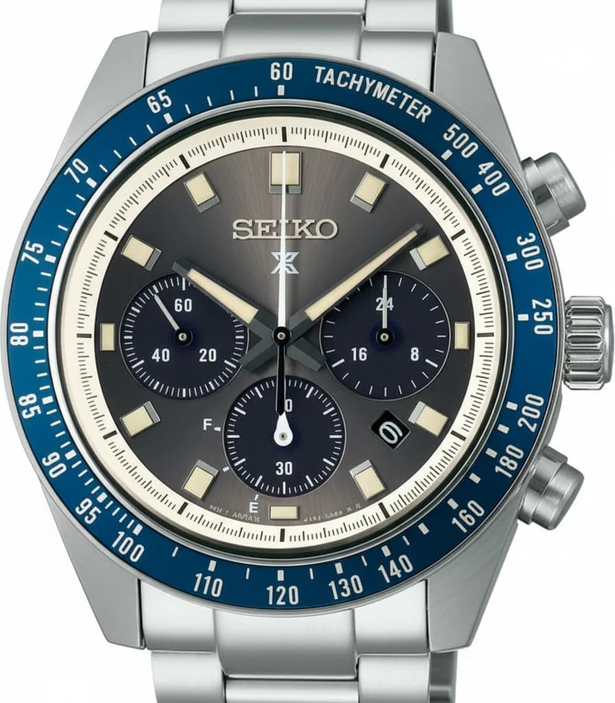 Gros plan sur le cadran gris de la Seiko SSC939P1