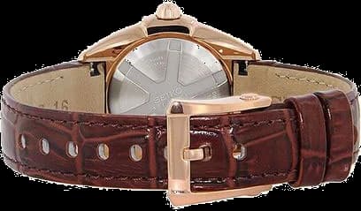 Gros plan sur le cadran marron de la Seiko SXDG12P1