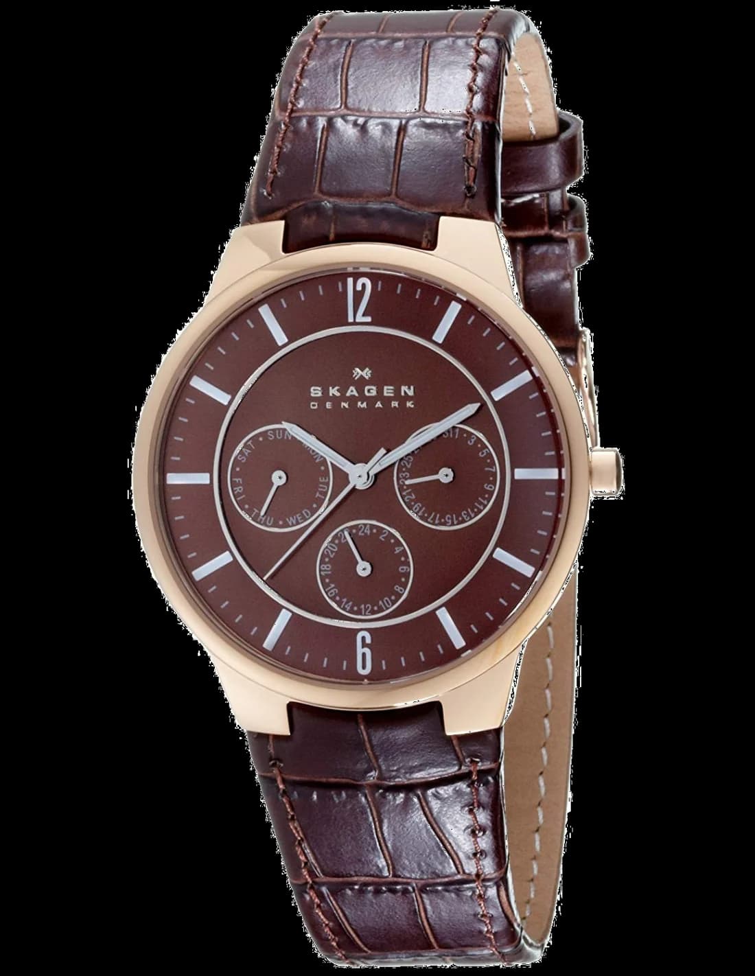 Montre Skagen 331XLRLD Bracelet Cuir Brun et Boîtier Or Rose vue 2
