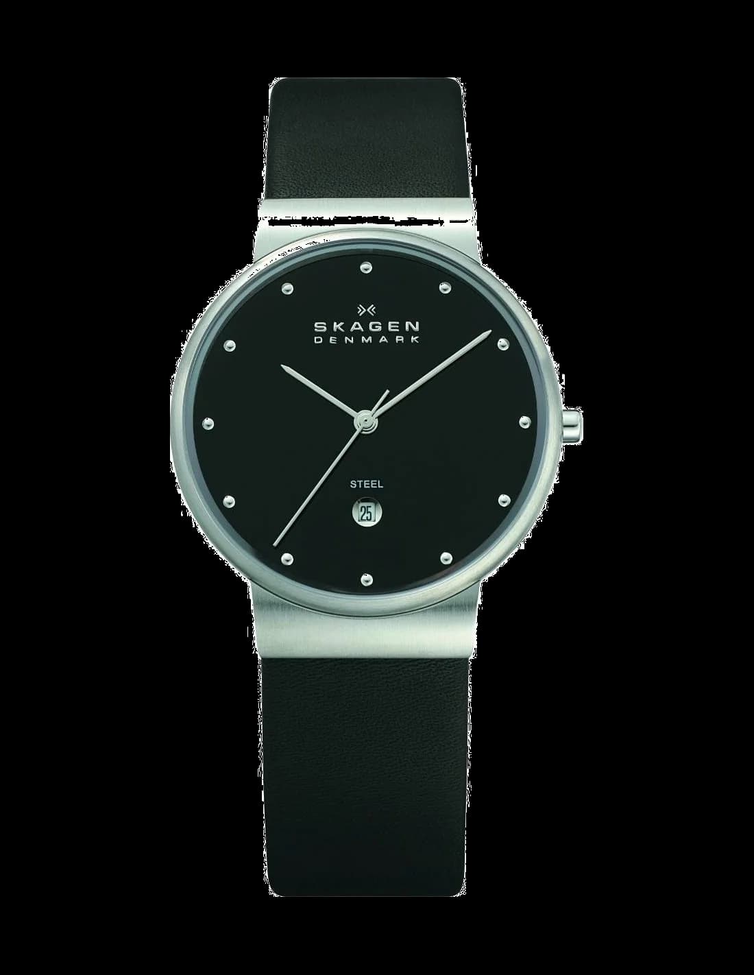 Skagen 355LSLB Black Leather SlimLine Watch vue 2