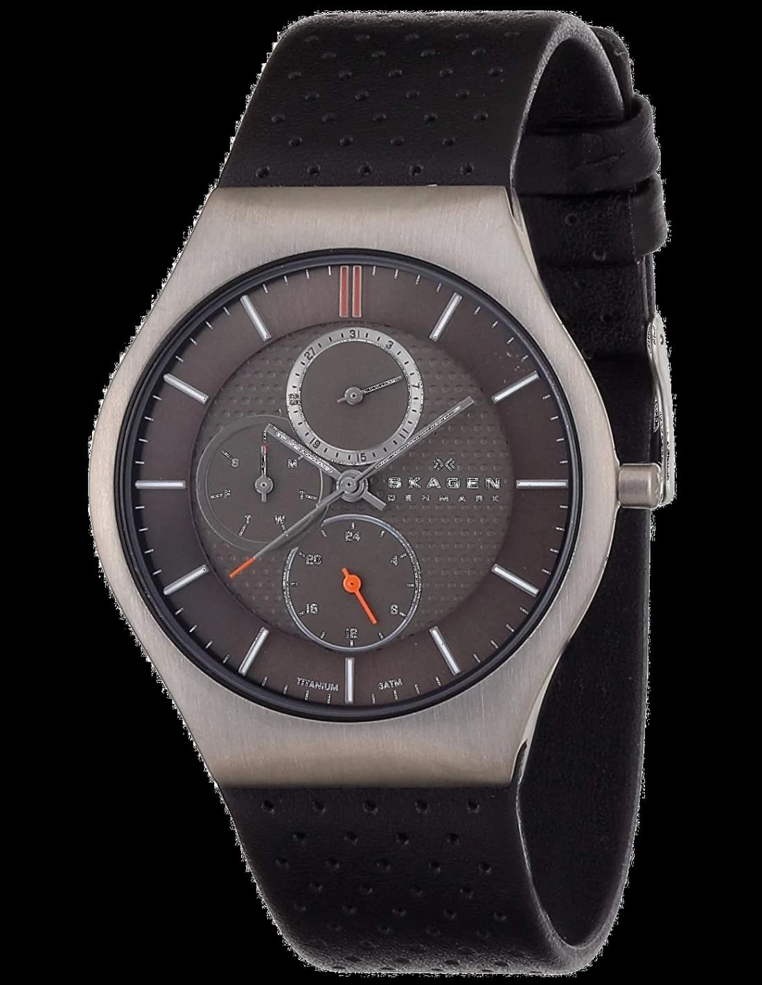 Skagen 806XLTLM Black Leather Chronograph Men's Watch vue 2