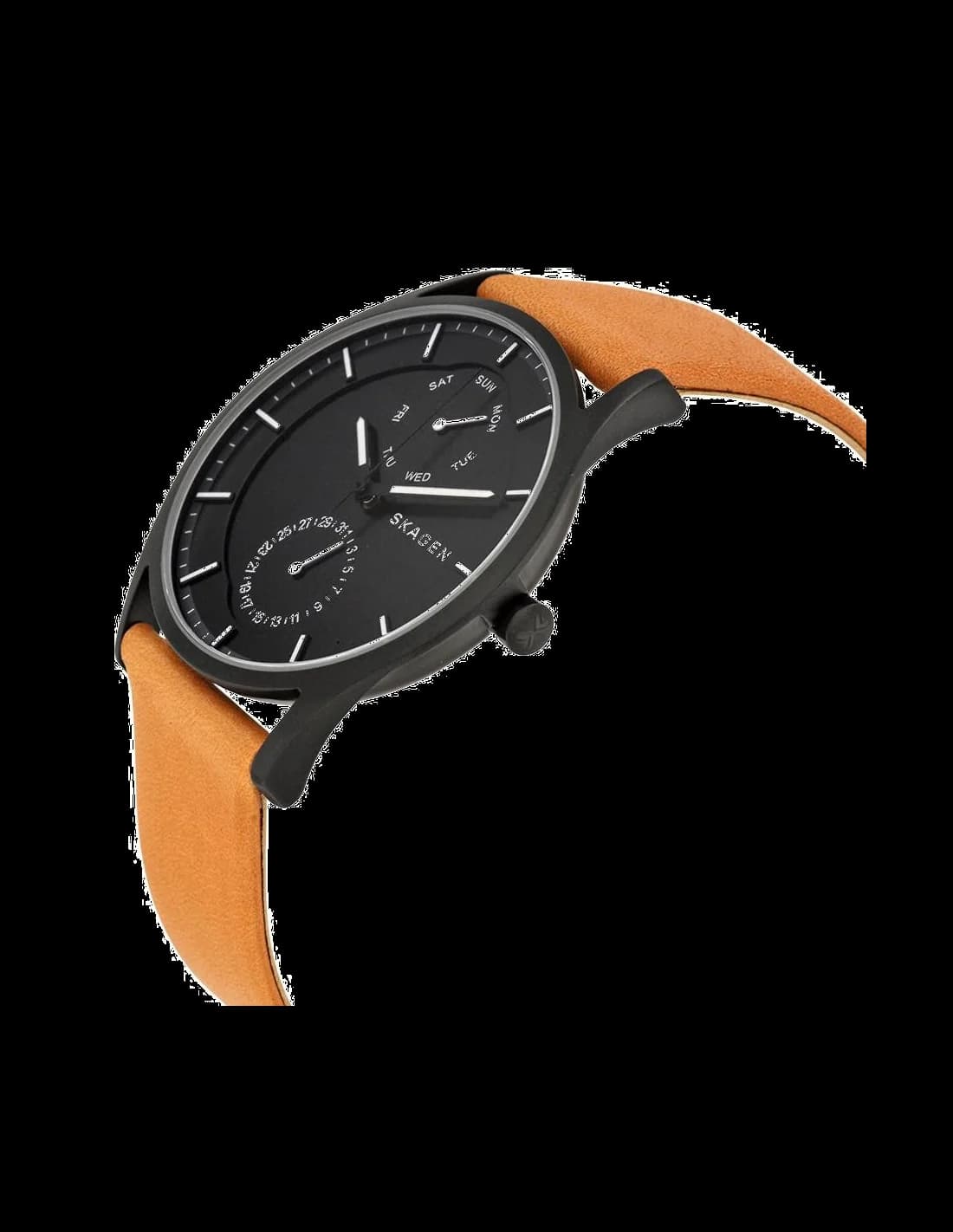 Gros plan sur le cadran noir de la Skagen SKW6265
