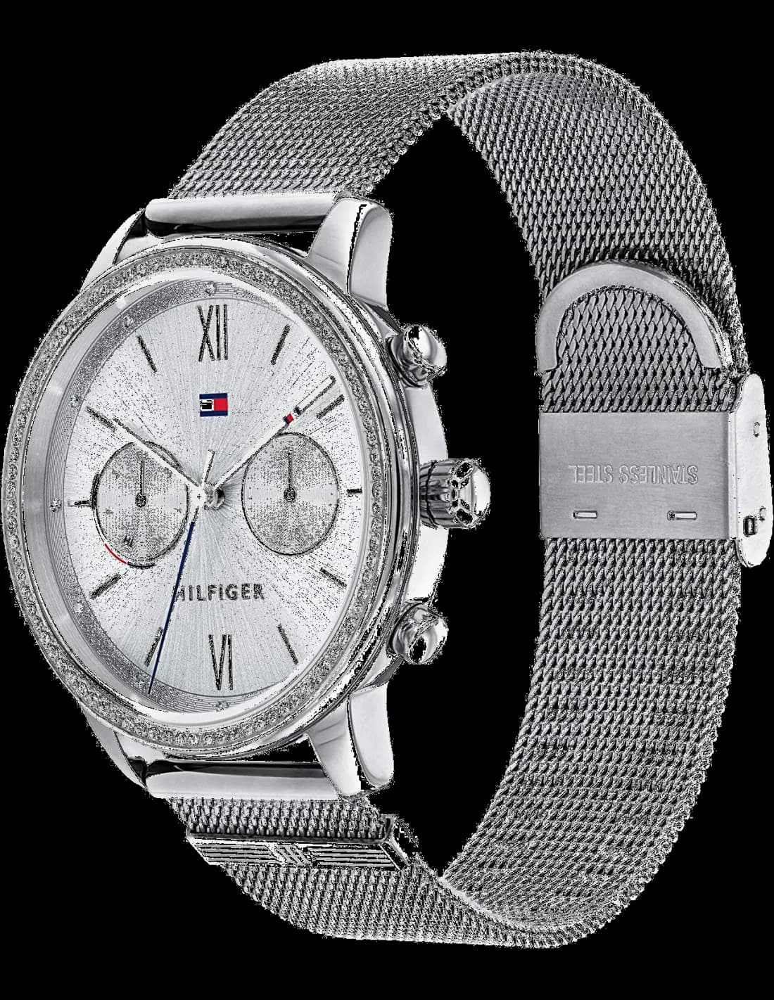 Gros plan sur le cadran argent de la Tommy Hilfiger 1782301