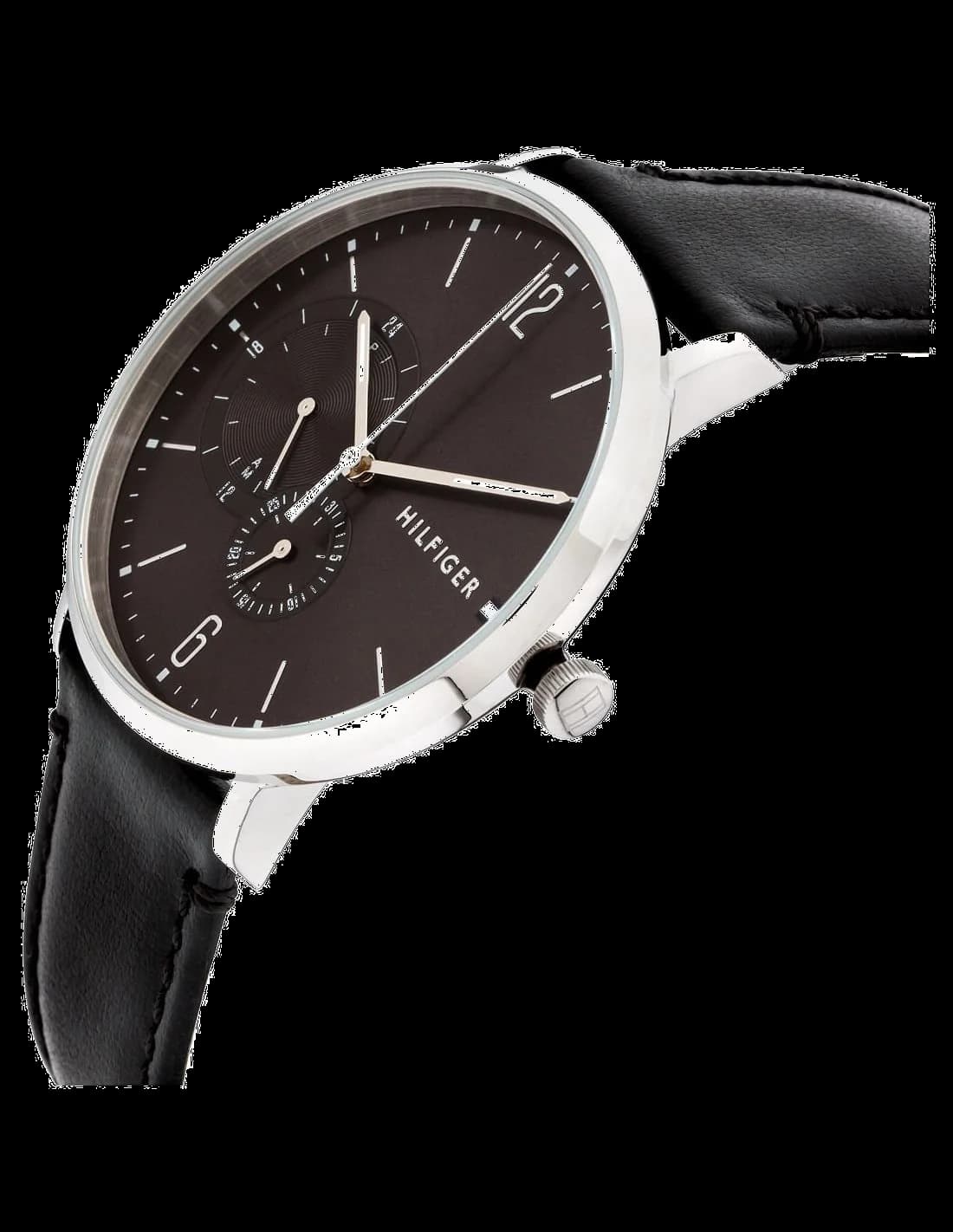 Gros plan sur le cadran noir de la Tommy Hilfiger 1791509