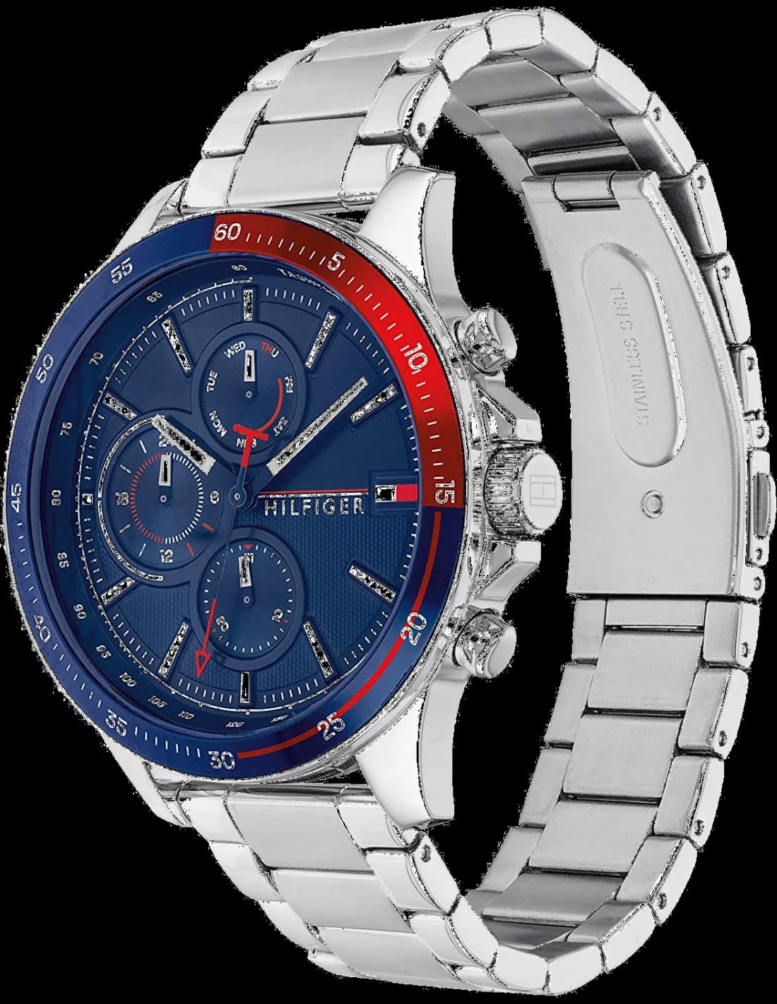 Gros plan sur le cadran bleu de la Tommy Hilfiger 1791718