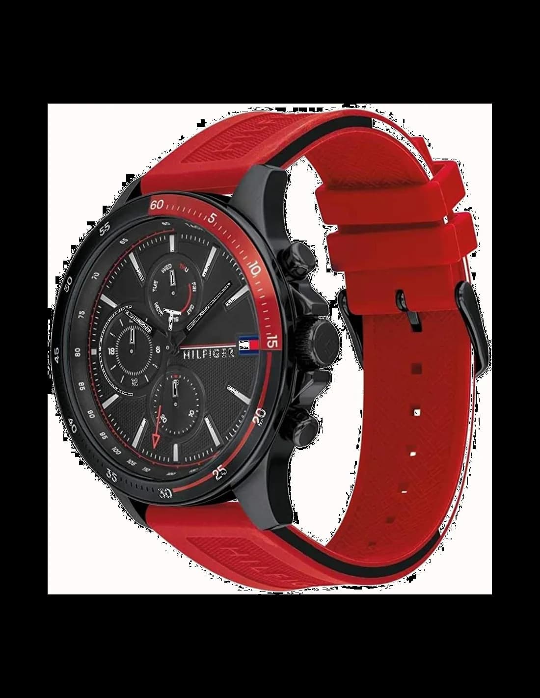 Gros plan sur le cadran noir de la Tommy Hilfiger 1791722