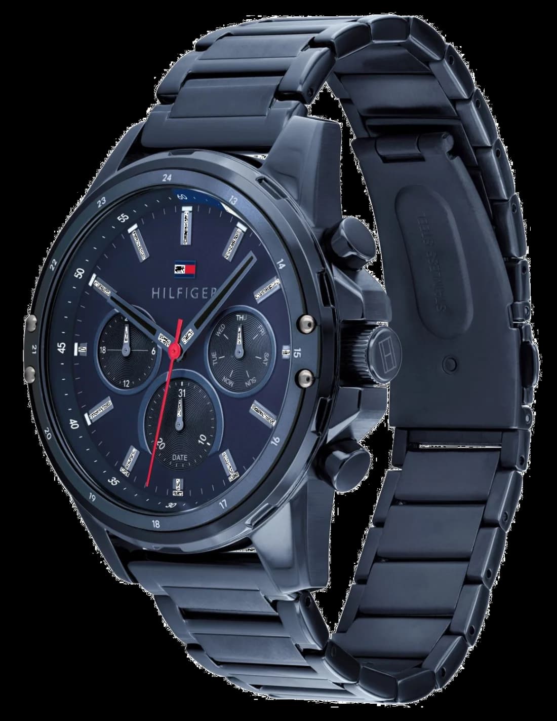 Gros plan sur le cadran bleu de la Tommy Hilfiger 1791789