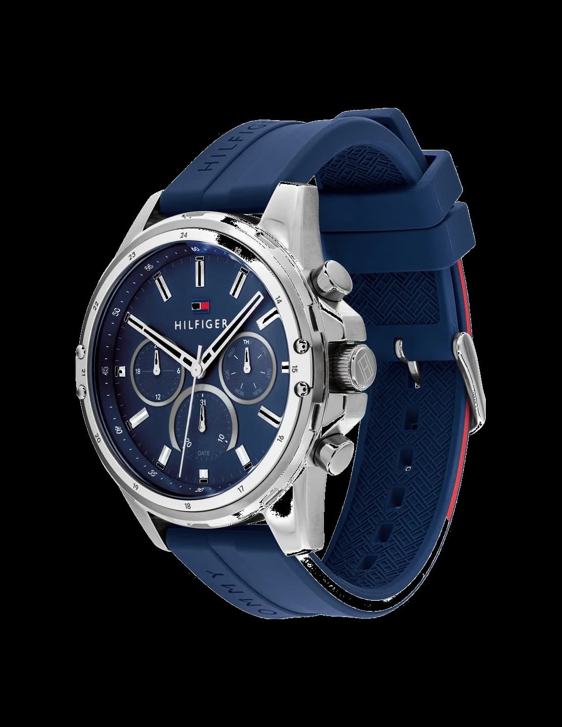 Gros plan sur le cadran bleu de la Tommy Hilfiger 1791791