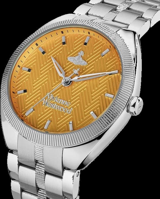 Gros plan sur le cadran orange de la Vivienne Westwood VV281TNSL