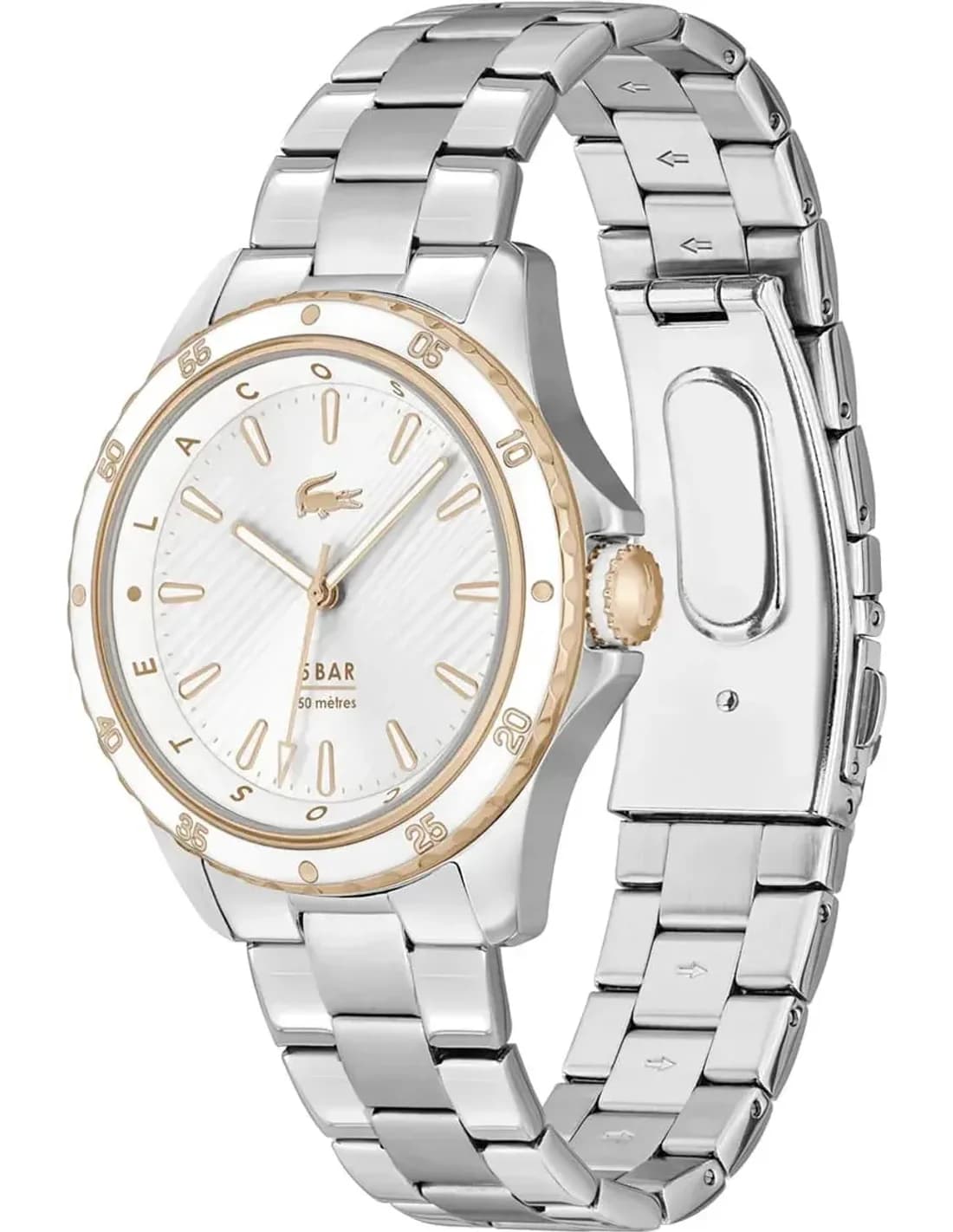 Gros plan sur le cadran blanc de la Lacoste 2001370