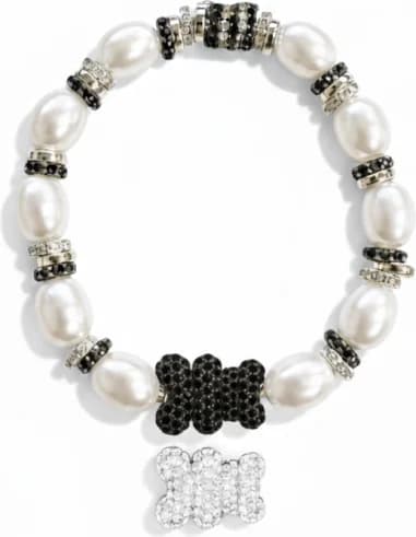 APM Monaco 112404 montre unisexe, perles et zirconiums blancs et noirs