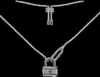 APM Monaco AX094 montre femme, collier ajustable noir pendentif cadenas serti cristaux