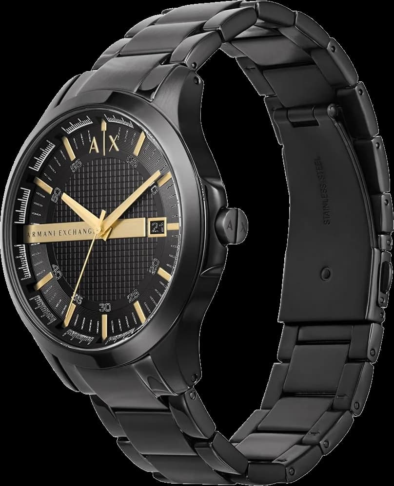 Gros plan sur le cadran noir de la Armani Exchange AX2413
