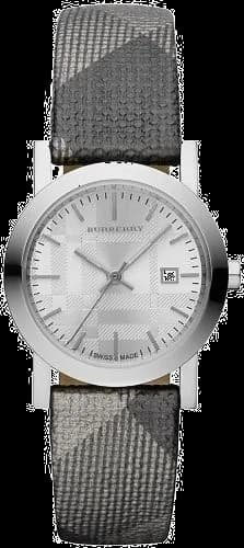 Burberry BU1873 montre femme, cadran argent, bracelet cuir gris, design élégant