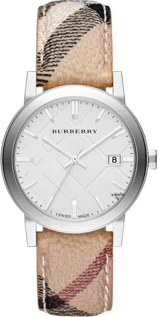 Burberry BU9025 montre femme, cadran argent et bracelet cuir