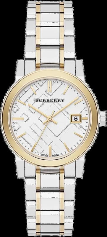 Burberry BU9115 montre femme, cadran blanc check, bracelet acier bicolore