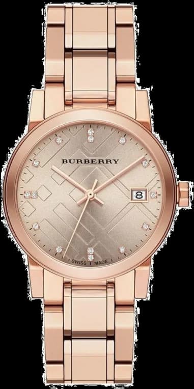 Burberry BU9126 montre femme, cadran or rose sur bracelet acier avec cristaux