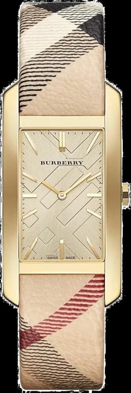 Burberry BU9509 montre femme, cadran or sur bracelet cuir beige motif check