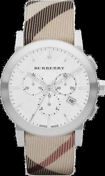 Burberry BU9357 montre homme, argent cadran beige cuir monogramme