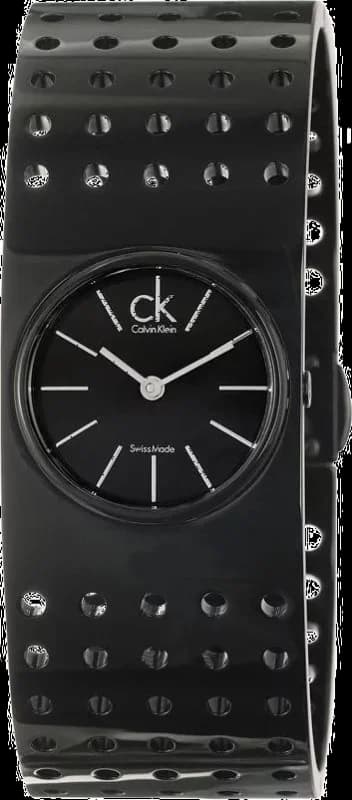 Calvin Klein K8324302 montre femme, cadran noir, bracelet rigide perforé acier noir