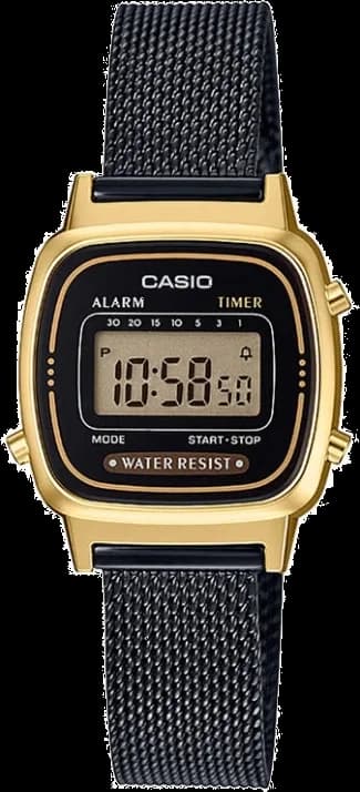Casio LA670WEMB-1EF montre femme, cadran noir, bracelet acier maille milanaise