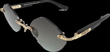 Black and gold rimmed Chrome Hearts Diamond sunglasses